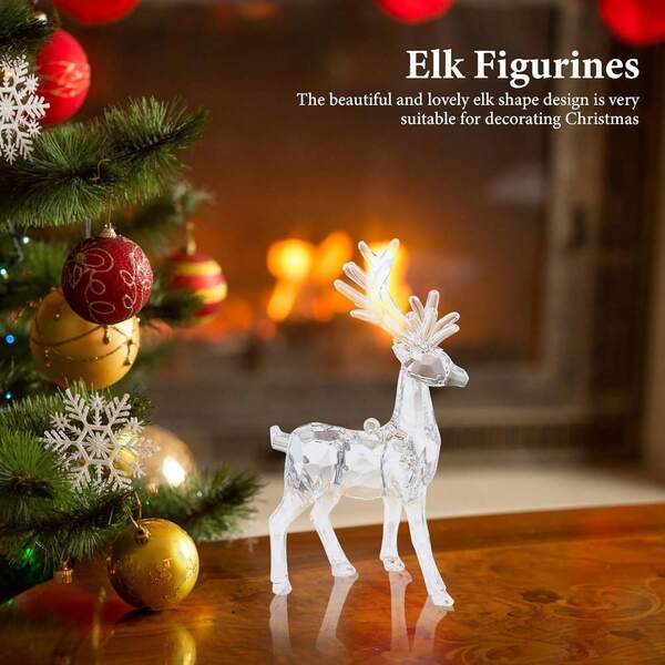 1pc Christmas Reindeer Ornament Acrylic Reindeer Deer Statue Glass Collection Ornament Statue Animal Collection Standing Christmas Table Centerpiece Home Decor