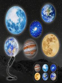 Juego de 7 piezas de proyector de planeta y luna USB que incluye 6 imágenes intercambiables de planetas, luz de proyección de cielo estrellado, luz de decoración de techo ajustable 360 grados LED, perfecta para fiestas, decoración del hogar y decoraciones navideñas - luz de color - Ver 12