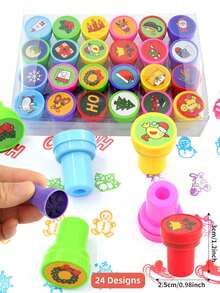 10/24 Piezas Sellos navideños de dibujos animados surtidos autoentelados para niños, para fiestas de Navidad, Año Nuevo, cumpleaños, regalos, manualidades infantiles, premios escolares, pintura DIY