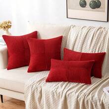 1/2 件圣诞红几何条纹灯芯绒枕套，波西米亚沙发垫，装饰性抱枕套，适用于沙发、办公室、客厅 - 紅色 - 查看 2