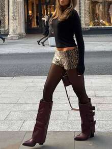 Sexy Sparkly Leopard Print Party Holiday Shorts - Brown - View 6