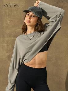 Sweat-shirt décontracté à manches longues et col montant de couleur unie pour femmes KYRLSSU, convient pour la remise des diplômes, la rentrée scolaire, le port quotidien des enseignants - Gris - Voir 3