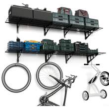 Estantes de pared para garaje de 30 x 183 cm con ganchos, sistema de organización resistente para garaje con colgador de bicicletas, soporte de almacenamiento, estantes flotantes, capacidad de peso de 250 kg, paquete de 2 - Negro 12x72 pulgadas / 30,5x183 cm - Ver 1