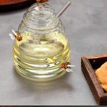 1pc Japanese-Style Glass Honey Storage Jars With A Glass Stirring Rod And A Cute Bee Decoration. Can Be Used To Store Coffee Beans, Honey, Candies, And Spices. A Unique Birthday Gift, Mother's Day Gift, Or Christmas Gift.