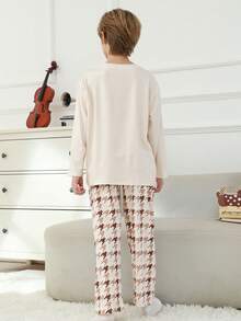 2pcs/Set Cartoon Print Crew Neck Pullover Boys Pajamas, Flame Retardant Children Sleepwear, Autumn/Winter