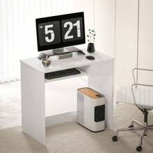 THE 80cm Compact Computer Desk With Keyboard Tray, Home Office Desk With Drawer Bedroom Study, White - White - View 3