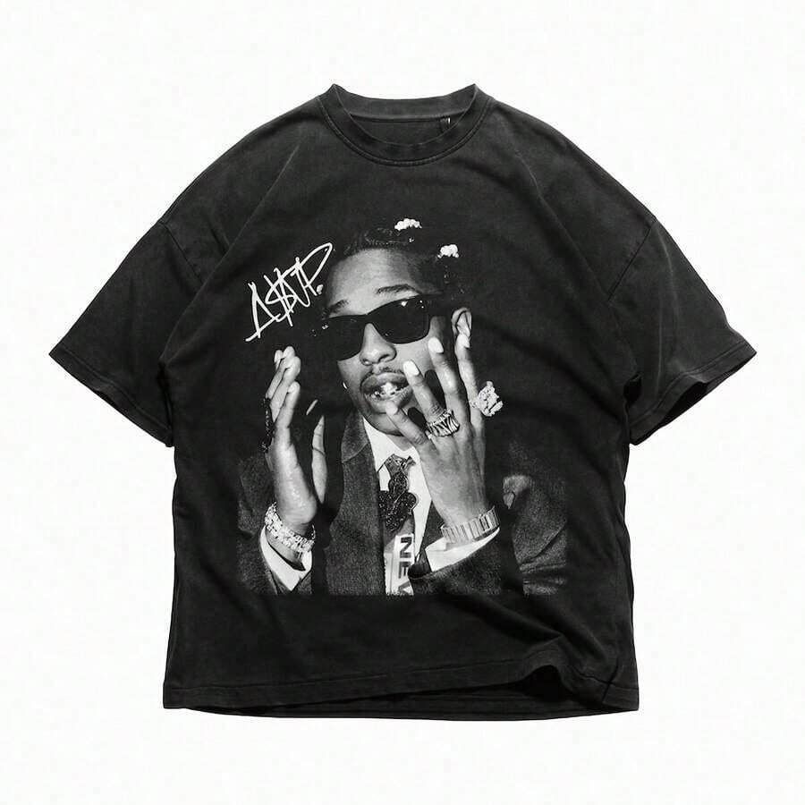ASAP Rocky T-Shirt, Asap Graphic Tee, Rocky Merch, Rap Shirt, Vintage, Unisex Gift, Concert T-Shirt - 黑色 - 查看 1