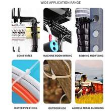 200/300/400 件装重型尼龙扎带套装 - 多尺寸（4/6/8/10 英寸）自锁式扎带，50 磅拉力强度，适用于室内外环境，可用于家庭、办公室、花园、工作室的线缆管理、棚架和捆扎，园艺工具配件，重型扎带，办公线缆整理器，汽车维修用品，旅行必备品 - 黑色 - 查看 9