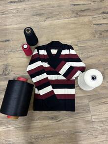 Women's Striped Sweater Top | Women's Long Sleeve Striped Top | Striped V-Neck Top - 黑瑪薩拉 - 查看 5