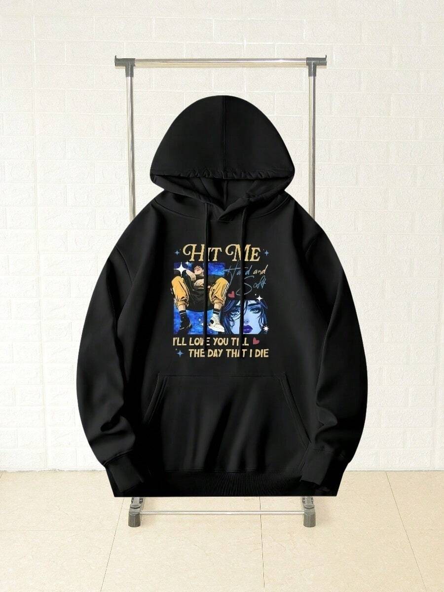 Popular HIT ME HARD AND SOFTS Tour Hoodie Hip Hop B-Billie Tops O-Neck Long Sleeves Eilish Women Hip-Hop Graphic Hoody Shirts - màu đen - Xem 1
