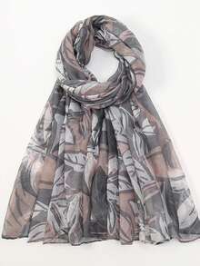 1pc Geometric & Leaf Pattern Elegant Casual Polyester Chiffon Printed Scarf/Headscarf, Suitable For Work, Street, Party, Spring/Summer/Autumn/Winter