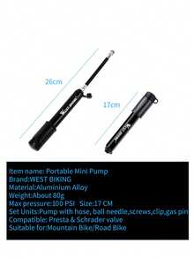 WEST BIKING 100PSI High-Pressure Mini Pump - Portable Bicycle And Basketball Air Pump With Flexible Hose | Emergency Pump