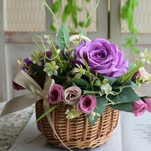 1 件手工编织藤条婚礼篮，带可拆卸内衬 - 多功能花瓣储存，淡蓝色/白色/灰色，适用于家庭/婚礼/摄影道具、花园储物容器、花卉装饰