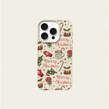 1pc TPU Material Festive Cozy Christmas Pudding & Candy Cane Pattern Phone Case Compatible With Iphone/ Phones,International Version, Not The Domestic Version - White - View 5