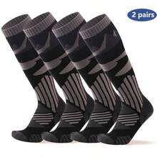 2-Pairs Thicken Warm Ski Socks , Over The Calf Non-Slip Cuff For Men & Women, Winter Sport Socks For Cycling, Hiking, Running