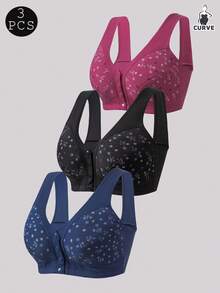 3pcs Front Closure Soft Camisole Bras For Mature Women, Wire-Free Plus Size Comfortable Lingerie,Autumn And Winter Styles,Spring And Summer Clothing - Nhiều màu - Xem 1