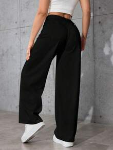 Pantalones vaqueros anchos sueltos y versátiles de mujer con diseño de bolsillos - Negro - Ver 3