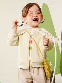 mini bala Girls Lace Baseball Jacket Soft Breathable Comfortable Durable Fall Top - Camel - View 2