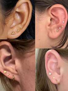 一次性耳洞枪套装，耳洞穿刺套装，自穿耳洞套装，金银耳环，防过敏不锈钢穿孔工具，家用 20G 人造珍珠耳钉和 2mm 3mm 4mm CZ 平背耳钉 - 彩色 - 查看 4