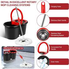 Mop And Bucket Set, 360° Spin Mop And Bucket With Wringer Set And 6 Microfiber Mop Refills, Stainless Steel 61" Extended Handle Spinning Mop Bucket System For Floor Cleaning (2 Sets) - 黑色 - 查看 3