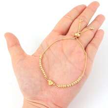 1pc New Heart & Letter Adjustable Gold Beaded Chain Bracelet For Women - Golden Heart - View 3