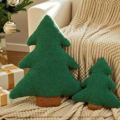 圣诞树抱枕，圣诞松树造型填充抱枕，可爱圣诞树造型毛绒抱枕，冬季圣诞装饰，适用于派对、家居、沙发靠垫、床饰、圣诞礼物、家居装饰、圣诞装饰、房间装饰、圣诞装饰