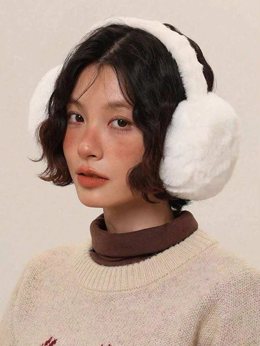 1件/2件裝 冬季毛絨耳罩 素色人造毛皮耳罩 可愛保暖毛茸茸戶外耳罩 中性款可折疊加厚保暖舒適冬季戶外耳罩 - 彩色 - 查看 1