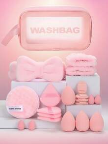 NEFOUME 21件套面部护理套装，包含防水洗漱包 + 8个化妆海绵（8个水滴形/圆形/锥形）| 防水腕带1对 + 蝴蝶结发带 | 多层收纳设计 | 清洁及发饰，价格实惠，适合作为圣诞礼物、化妆品、化妆工具等。