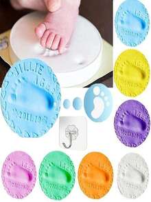 DIY婴儿护理手足印泥手印脚印指纹，7色软粘土泡沫用品儿童抗压力儿童玩具，婴儿手印脚印印模铸造亲子手印泥指纹，多色软粘土泡沫用品儿童抗压力儿童玩具，风干粘土 - 粉色 - 查看 3