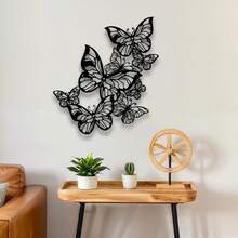 Artă murală metalică cu fluturi - Sculptură elegantă din fier alb-negru, design delicat cu frunze, potrivită pentru decorul casei în interior/exterior, aplicabilă în sufragerie, bucătărie, grădină, decorațiune de perete pentru birou, decor cu fluturi - Negru - Vizualizare 4