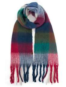 1pc Women Colorful Plaid Scarf, Warm Neck Warmer, Suitable For Daily Life, Work, Shopping In Autumn/Winter For Dress - Multicolor - View 4