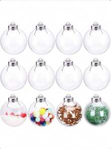 12 paquete de bolas de adorno de plástico transparente rellenables para Navidad, fiestas, bodas, decoración del hogar, decoraciones navideñas, pijamas navideños, regalos navideños, decoración navideña