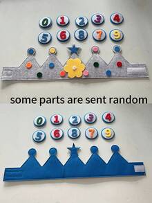 1 set Sombrero corona de números de fieltro, sombrero ajustable con flores de dibujos animados para niños, colores aleatorios para cada componente, regalo para baby shower o pascua para niñas/niños - Azul - Ver 9