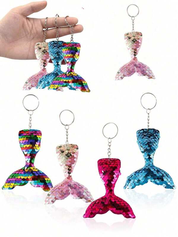 4pcs/8pcs/12pcs-Mermaid Themed Party Fish Scale Glitter Keychain, Ocean Themed Tropical Rainforest, Themed Keychain, Birthday Party Gift Sparkling Keychain Pendant, Men's And Women's Bag Fish Tail Accessoriesmermaid Party Favors Mermaid Keychain