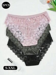 3pcs Lace Floral Embroidery Women's Underwear, Romantic Breathable Comfortable Invisible Panties - Multicolor - View 5