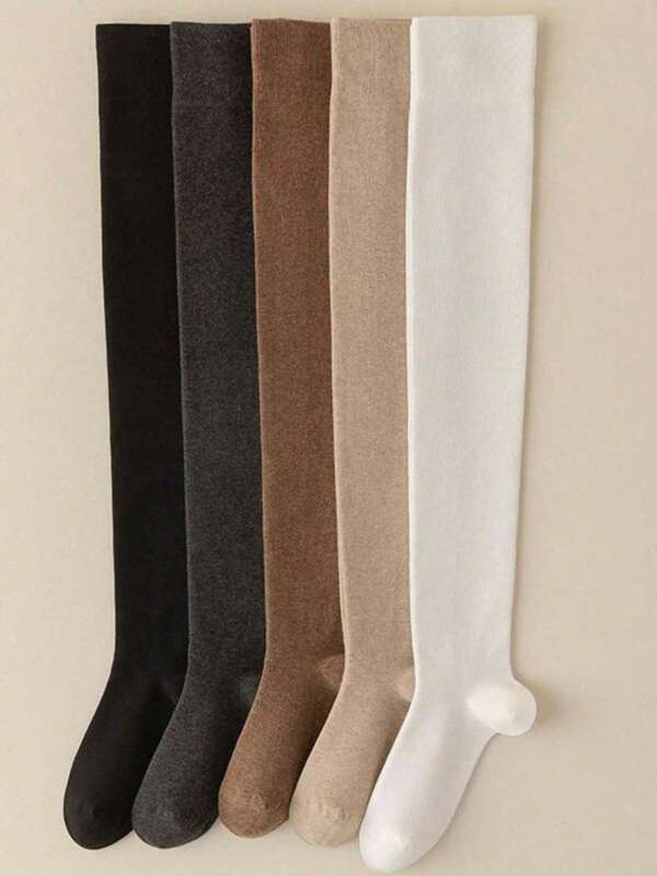 2pcs/10pcs Over-The-Knee Socks For Women, All Season Slimming Thigh High Socks With Segmented Compression, Seamless, Solid Color, School Style Thigh High Socks, Thigh High Stockings, Cute Socks With Double-Line Non-Slip Design, Breathable Mesh Sweat-Absorbing Design, Soft & Comfortable, Suitable For Daily Wear, Home Sports, Office, School Style, Suitable For All Seasons And Holidays