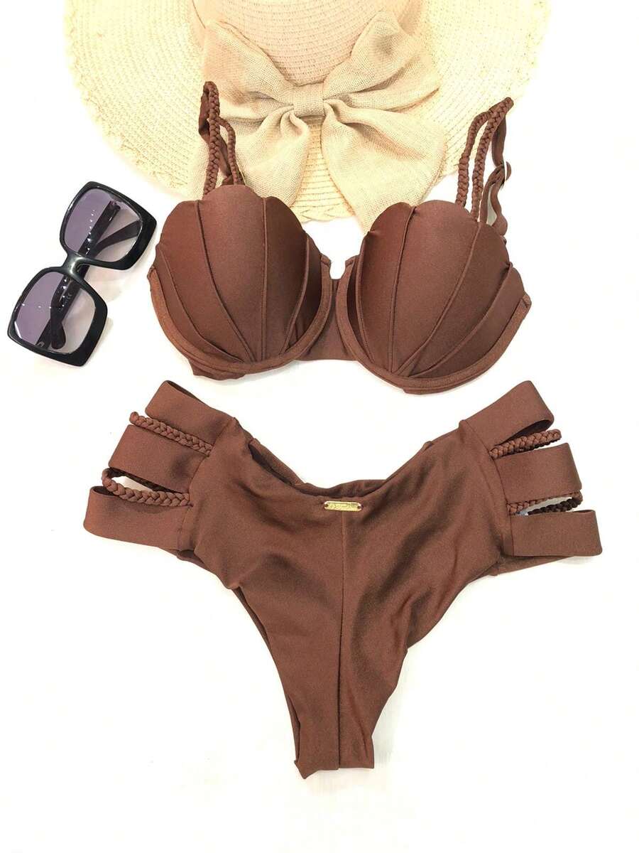 Simple Elegant Cute Fabric Cup Detail Holiday Beach - Rust Brown - View 1