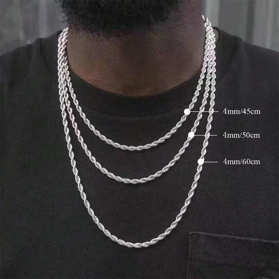 1 chiếc vòng cổ xích dây bạc Sterling 925 16-30 inch 2/3/4mm dành cho nam nữ thời trang cưới ngày lễ tình nhân cặp đôi món quà trang sức phụ kiện tốt nhất - Bạc - Xem 1