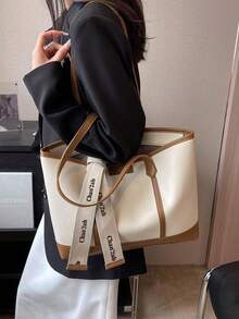 Women's Large Capacity Fashion Letter Graphic Shoulder Tote Bag - Brown - View 2