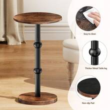 Drink Table, Small Round Side Table For Small Spaces, Modern Accent Round End Tables With Metal Leg, Thickened Wood Pedestal Coffee Tables For Living Room, Bedroom, Narrow Corners,Sofa Couch - Brown - View 1