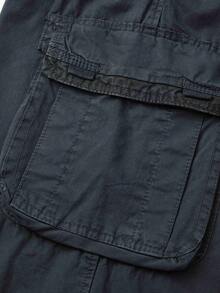 Plus-Size Men's Solid-Color Pure Cotton Fashionable Casual Campus College Style American High Street Outdoor Mountain Tactical Style Workwear Shorts - 藏蓝色 - 查看 6