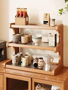 1 Piece Bamboo Storage Rack With Stylish Lacquered Design Multi-Tier Bamboo Countertop Display Rack - Great For Storing Cups, Books And Spices - Great For Kitchen, Living Room Or Office Decor, Office Organization | Modern Bookshelf Designs | Durable Bamboo Bookshelf, Bamboo Bookshelf - Brown - View 8