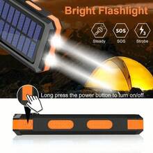 Solar Charger Power Bank,10000 MAh Portable Charger Dual USB Out Port Built-In LED Flashlight And Compass For All Cell Phone And Electronic Devices - Orange - View 5