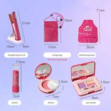 Kids Pretend Play Hairstylist Makeup Salon Toy Set, Girls Realistic Hairdryer, Curling Iron, Makeup Vanity Playset, Birthday Gift - Multicolor - View 12