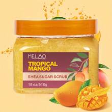 MELAO 18盎司/510克 热带芒果乳木果糖磨砂膏 - 去角质保湿糖磨砂膏，蕴含天然糖晶，令肌肤光滑透亮