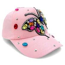 "Rainbow Butterfly" Bling Bling Bead BASEBALL CAP Adjustable, UV Protection, Perfect For Outdoor Activities, Casual - Berwarna merah muda - View 4