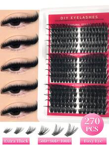 300/270 Pcs Cluster False Eyelashes, 30D+50D+80D+100D Mixed Density, DIY Eyelash Extension, Faux Mink Cluster Lashes - D - 查看 2