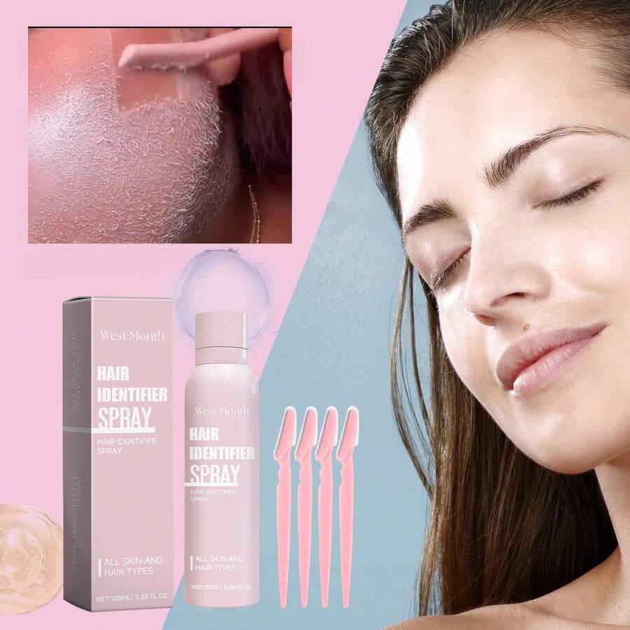 1 套/面部脱毛喷雾，4 件剃须刀，清爽温和清洁保湿面部毛发软化