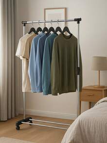 Double Clothes Rack With Iron Wheels Wardrobe Clothes Hanger Shirt Shoe Rack Closet Bedroom Hanging 30kg - 衣物收納盒 - 查看 1