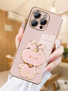 这款奢华电镀手机壳，创意可爱猫咪支架，内置化妆镜，采用时尚硅胶材质，防震耐用，兼容 16/15/14/13/12/11/X/XS/XR/8/7 Plus/Pro Max、Galaxy S25/S24/S23/S22/S21/Note 20/A55/A54/A53/A52/A35/A34/A23/A16/A15/A14/A13/A12/A05S/FE/Ultra 4G/5G、Redmi Note 13 Pro、Infinix Hot 40i/Smart 8/Spark/GO 2024、OPPO Reno、vivo、MOTO、Honor 等品牌手机。型号为国际版，而非国内版 - 粉色 - 查看 3